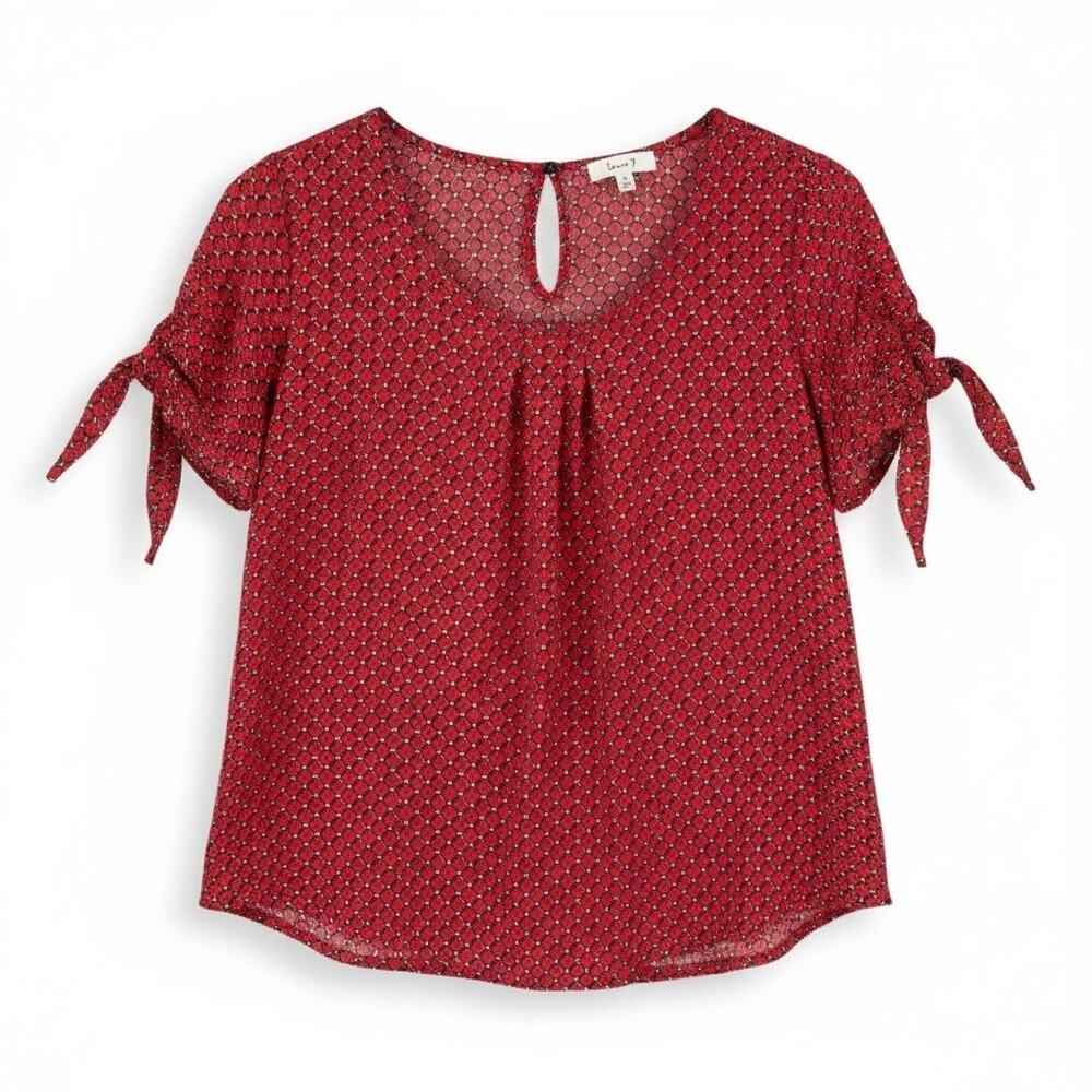 Love J Women Bow Sleeve Blouse Top Geometric Burnt Orange M Boho Fairy Y2k Retro